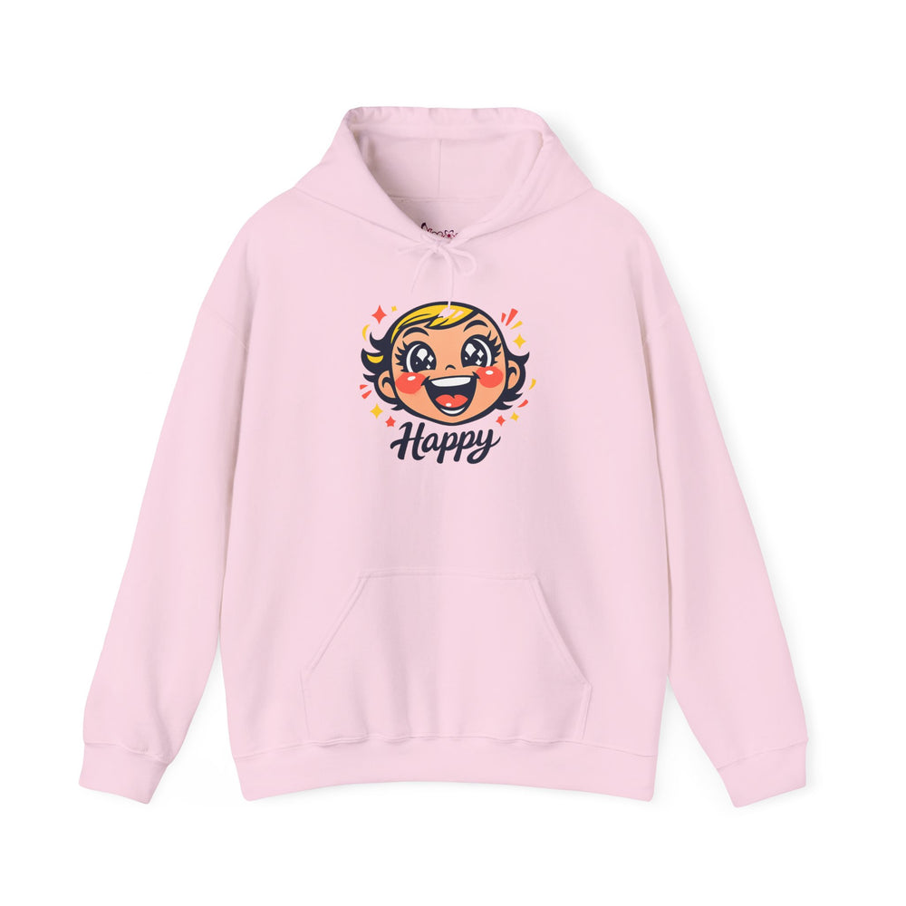 Gildan 18500 | Retro Joy Unisex Heavy Blend™ Hooded Sweatshirt – "Happy" Edition | Happy Face Kawaii Hoodie | bold cartoon, thick outline