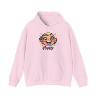 Gildan 18500 | Retro Joy Unisex Heavy Blend™ Hooded Sweatshirt – "Happy" Edition | Happy Face Kawaii Hoodie | bold cartoon, thick outline