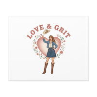 Love & Grit Canvas, Western Valentine Cowgirl Heart Poster | Cowboy Valentine