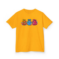 Gildan 5000B | Kids' "Joy, Chill, Vibe" Trio Graphic Tee | Kids Tee — Joy Chill Vibe Emoji Trio Graphic T-Shirt