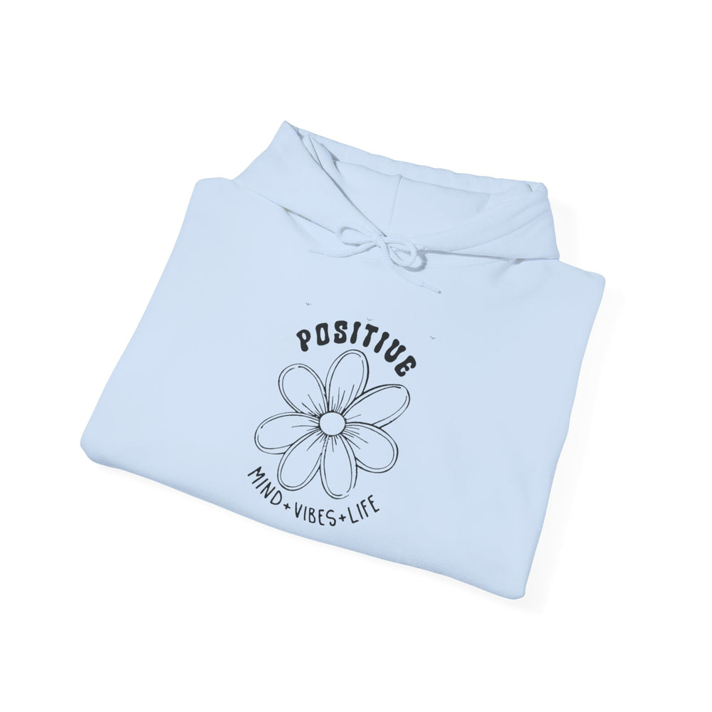 Gildan 18500 | Unisex "Positive Mind Vibes Life" Flower Hoodie – Minimalist Daisy Graphic – Premium Soft Fleece Motivational Pullover