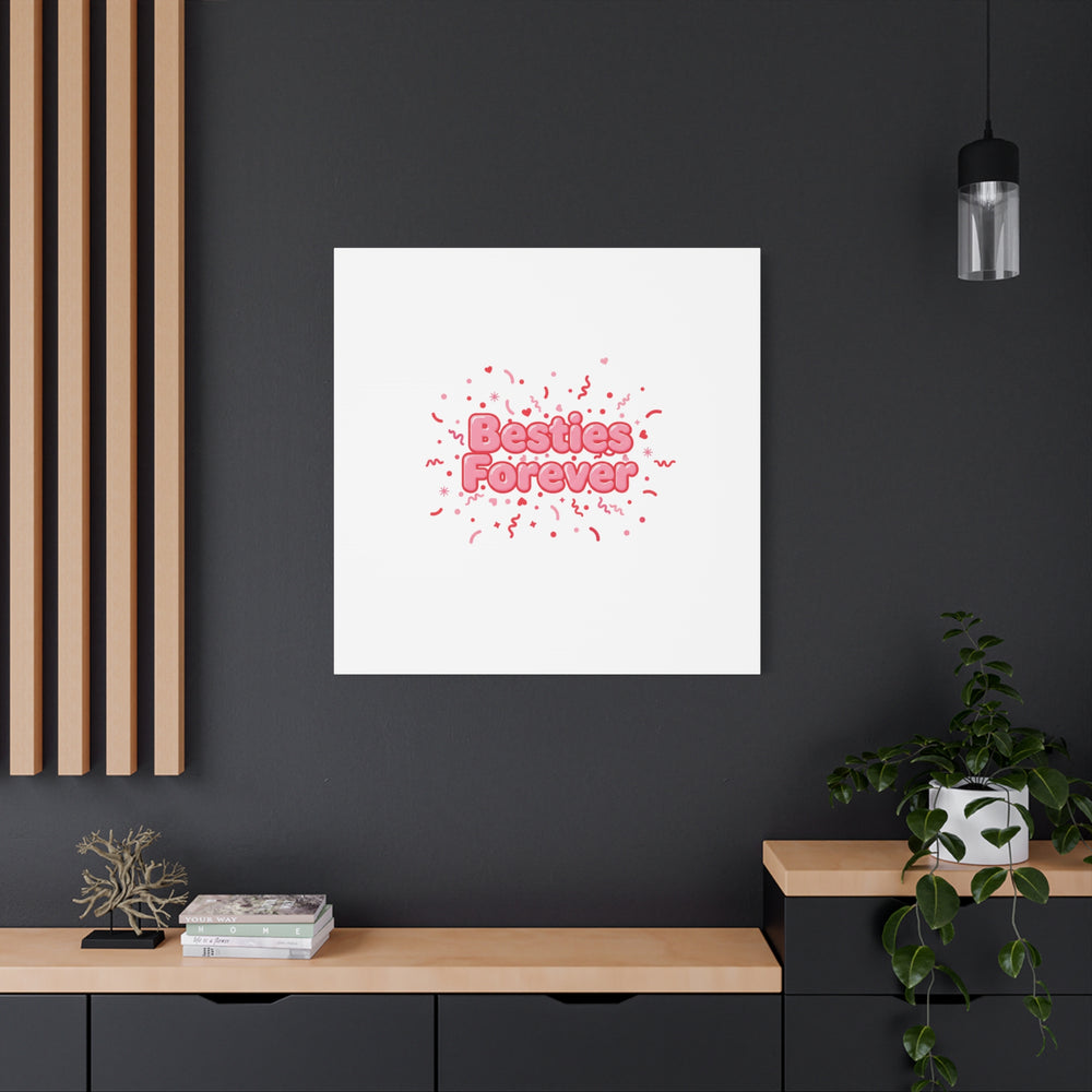 Besties Forever Canvas | Galentine’s Friendship Wall Art, Pink Confetti