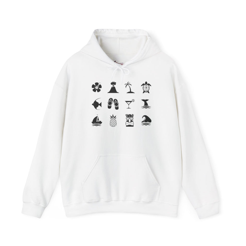 Gildan 18500 | Unisex Hawaiian Tropical Icon Hoodie – Multi-Graphic Island Life Pullover – Premium Fleece Surf Style