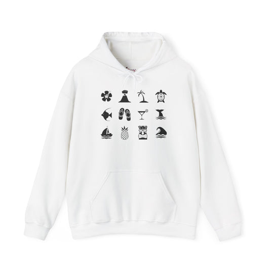 Gildan 18500 | Unisex Hawaiian Tropical Icon Hoodie – Multi-Graphic Island Life Pullover – Premium Fleece Surf Style