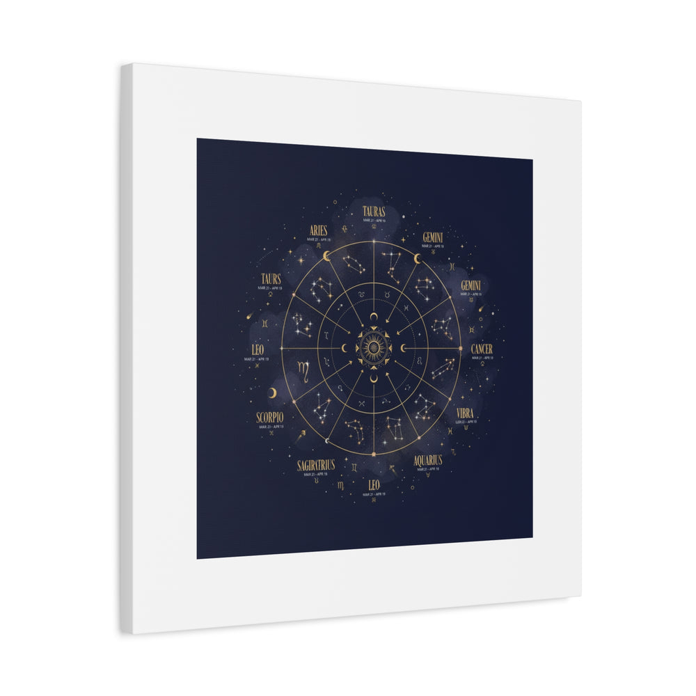 Gold Zodiac Wheel Canvas | Astrology Constellation Art, Cosmic Wall Print