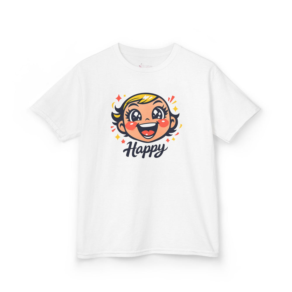 Gildan 5000B | "Happy" Tee: Kids' Retro Cartoon Happy Face T-Shirt – Soft & Vibrant | Toddler & Youth "Happy" Graphic Tee – Cute Character Design | Super Happy Kids’ Cotton T-Shirt – Comfortable...