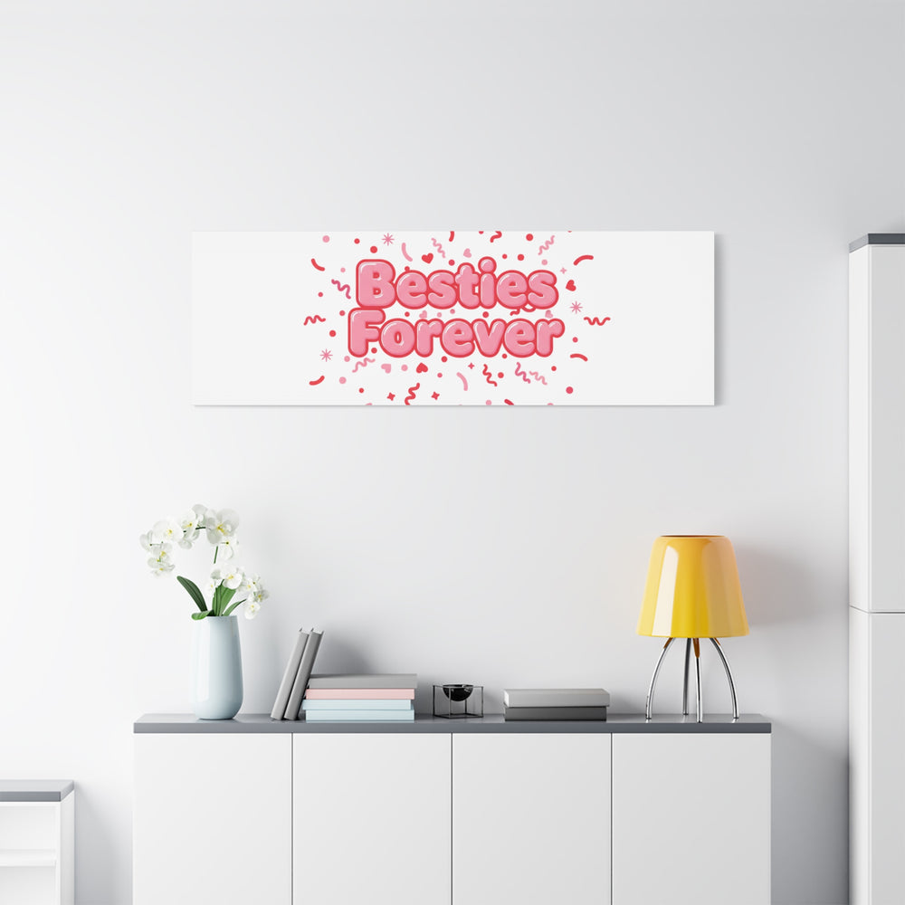 Besties Forever Canvas | Galentine’s Friendship Wall Art, Pink Confetti