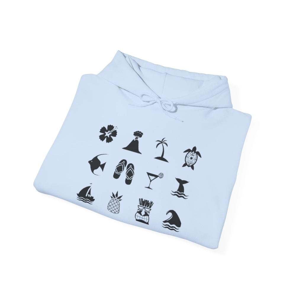 Gildan 18500 | Unisex Hawaiian Tropical Icon Hoodie – Multi-Graphic Island Life Pullover – Premium Fleece Surf Style