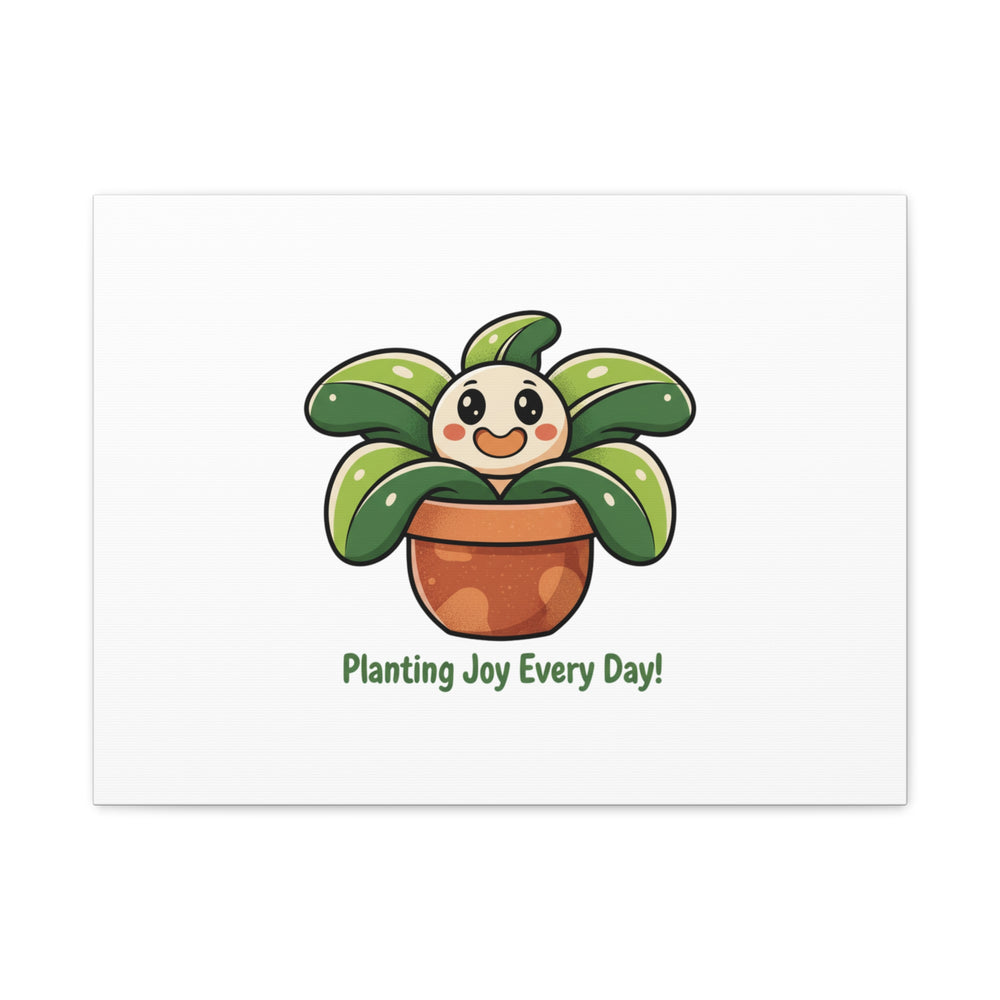 Planting Joy Every Day Canvas | Plant Parent Pun, Sage Cream Botanical Art