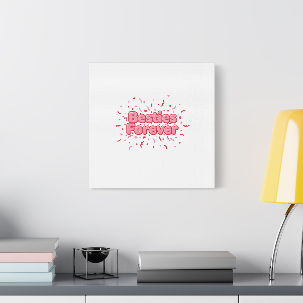 Besties Forever Canvas | Galentine’s Friendship Wall Art, Pink Confetti