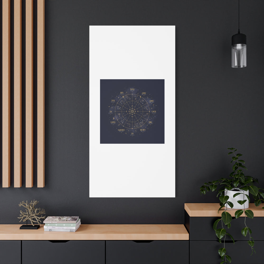 Gold Zodiac Wheel Canvas | Astrology Constellation Art, Cosmic Wall Print