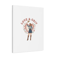 Love & Grit Canvas, Western Valentine Cowgirl Heart Poster | Cowboy Valentine