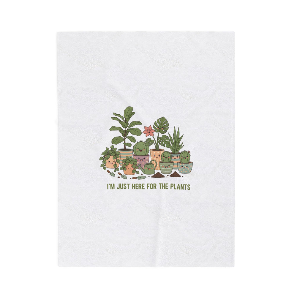 I’m Just Here for the Plants Velveteen Plush Blanket | Plant Parent Pun, Sage Cream Botanical Throw
