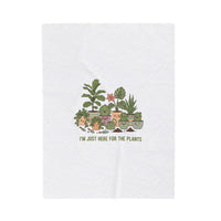 I’m Just Here for the Plants Velveteen Plush Blanket | Plant Parent Pun, Sage Cream Botanical Throw
