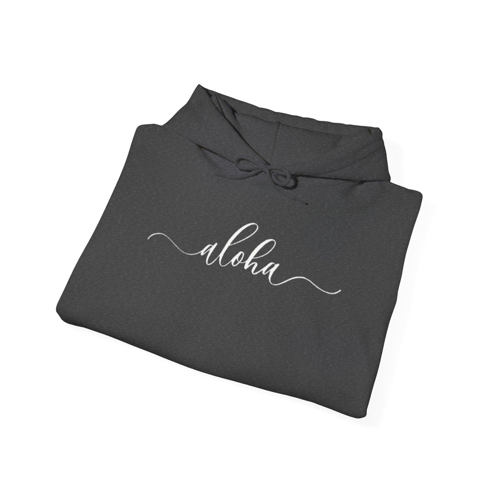 Gildan 18500 | Unisex Minimalist "Aloha" Script Hoodie – Elegant Cursive Graphic – Premium Soft Fleece Pullover