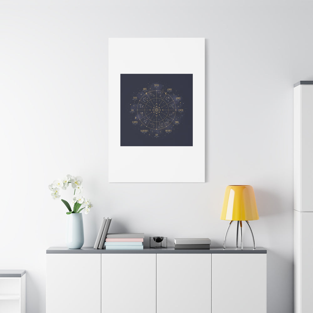 Gold Zodiac Wheel Canvas | Astrology Constellation Art, Cosmic Wall Print