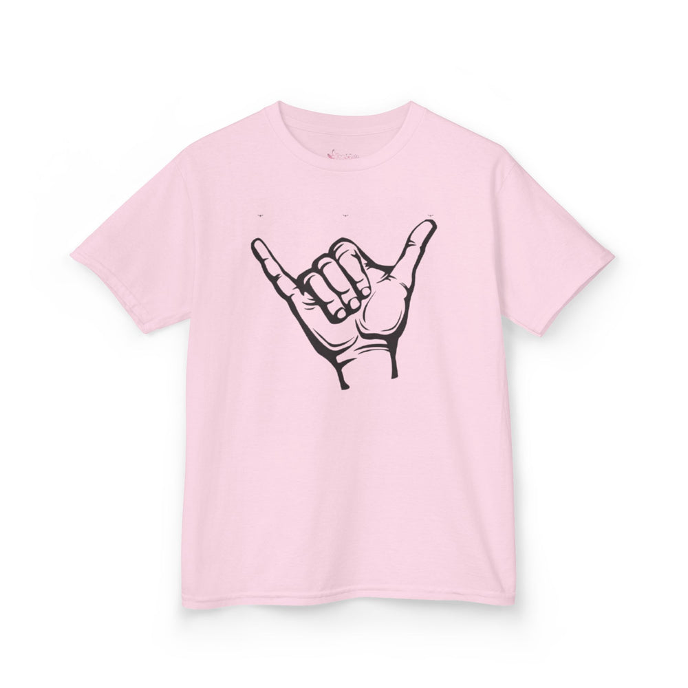 Gildan 5000B | Kids' Shaka Hand "Hang Loose" Graphic Tee – Soft Cotton Youth T-Shirt