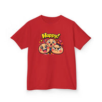 Gildan 5000B | Kids' "Happy Trio" Emoji Graphic Tee – Fun & Expressive Summer Shirt | "Happy!" Vibes Youth T-Shirt – Soft Cotton Tee for Active Kids | Vibrant Emoji Squad Kids' Tee – Comfortable Daily...