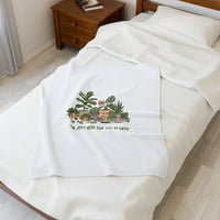 I’m Just Here for the Plants Velveteen Plush Blanket | Plant Parent Pun, Sage Cream Botanical Throw