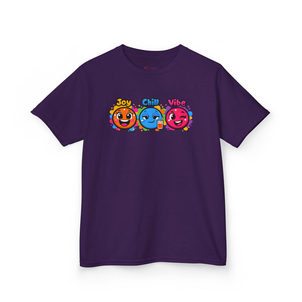 Gildan 5000B | Kids' "Joy, Chill, Vibe" Trio Graphic Tee | Kids Tee — Joy Chill Vibe Emoji Trio Graphic T-Shirt