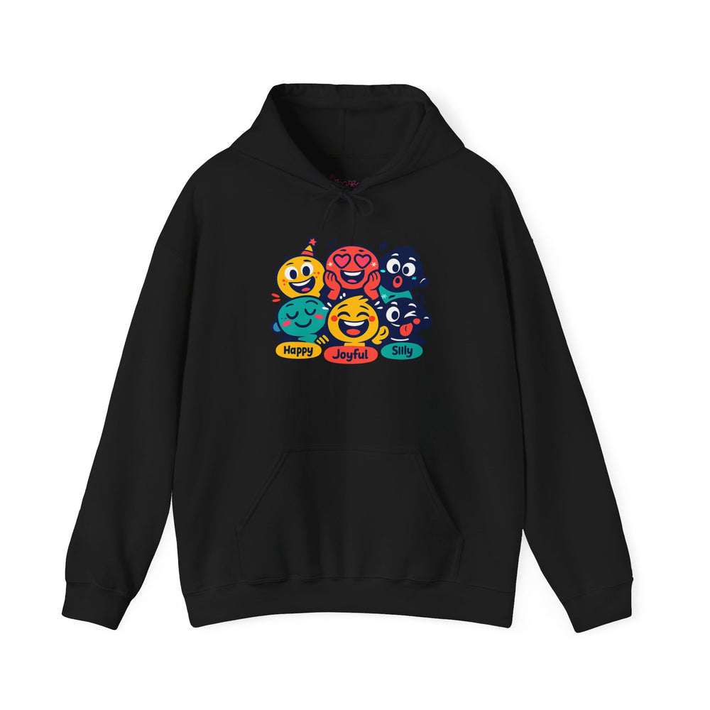 Gildan 18500 | Cheerful Emoji Squad Unisex Heavy Blend™ Hooded Sweatshirt | Vibrant Graphic Streetwear Hoodie | Emoji Blob Faces Hoodie | bold cartoon, thick outline kawaii minimal