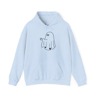 Unisex Cartoon Ghost Hoodie – Minimalist Spooky Graphic Pullover – Soft Fleece Friendly Ghost Sweatshirt – Trendy Fall & Halloween Streetwear