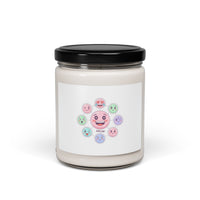 Hand-Drawn Emoticon Pattern Candle | Scented Soy 9oz, Pastel Sticker Emojis