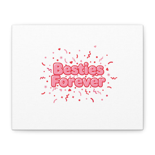 Besties Forever Canvas | Galentine’s Friendship Wall Art, Pink Confetti
