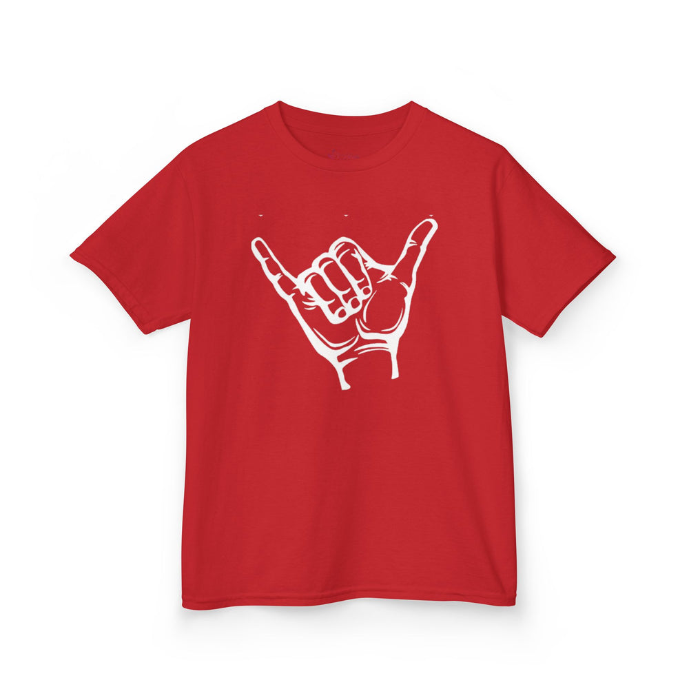Gildan 5000B | Kids' Shaka Hand "Hang Loose" Graphic Tee – Soft Cotton Youth T-Shirt
