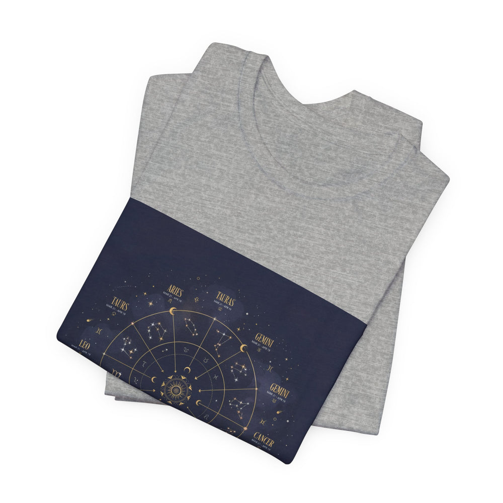 Zodiac Wheel Constellation Tee | Astrology Chart, Gold Foil Cosmic Design