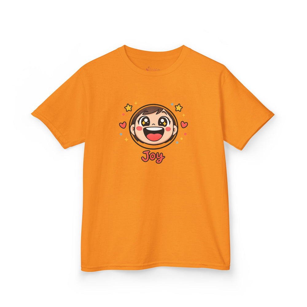 Gildan 5000B | "Joy" Sparkle Character Kids' Tee | Fun & Comfortable Youth T-Shirt | Kids T‑Shirt — Cute Smiling Character "Joy" Graphic