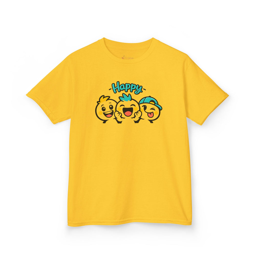 Gildan 5000B | "Happy Trio" Kids' Premium Cotton Graphic Tee | Little Smiles & Winks – Fun Cartoon Kids’ T-Shirt | Joyful Friends Unisex Kids' Summer Graphic Tee