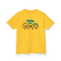 Gildan 5000B | "Happy Trio" Kids' Premium Cotton Graphic Tee | Little Smiles & Winks – Fun Cartoon Kids’ T-Shirt | Joyful Friends Unisex Kids' Summer Graphic Tee