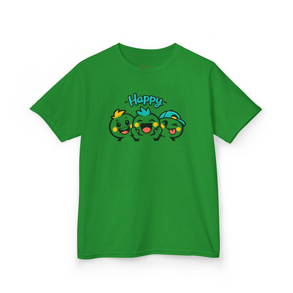 Gildan 5000B | "Happy Trio" Kids' Premium Cotton Graphic Tee | Little Smiles & Winks – Fun Cartoon Kids’ T-Shirt | Joyful Friends Unisex Kids' Summer Graphic Tee