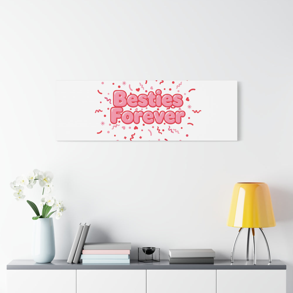 Besties Forever Canvas | Galentine’s Friendship Wall Art, Pink Confetti