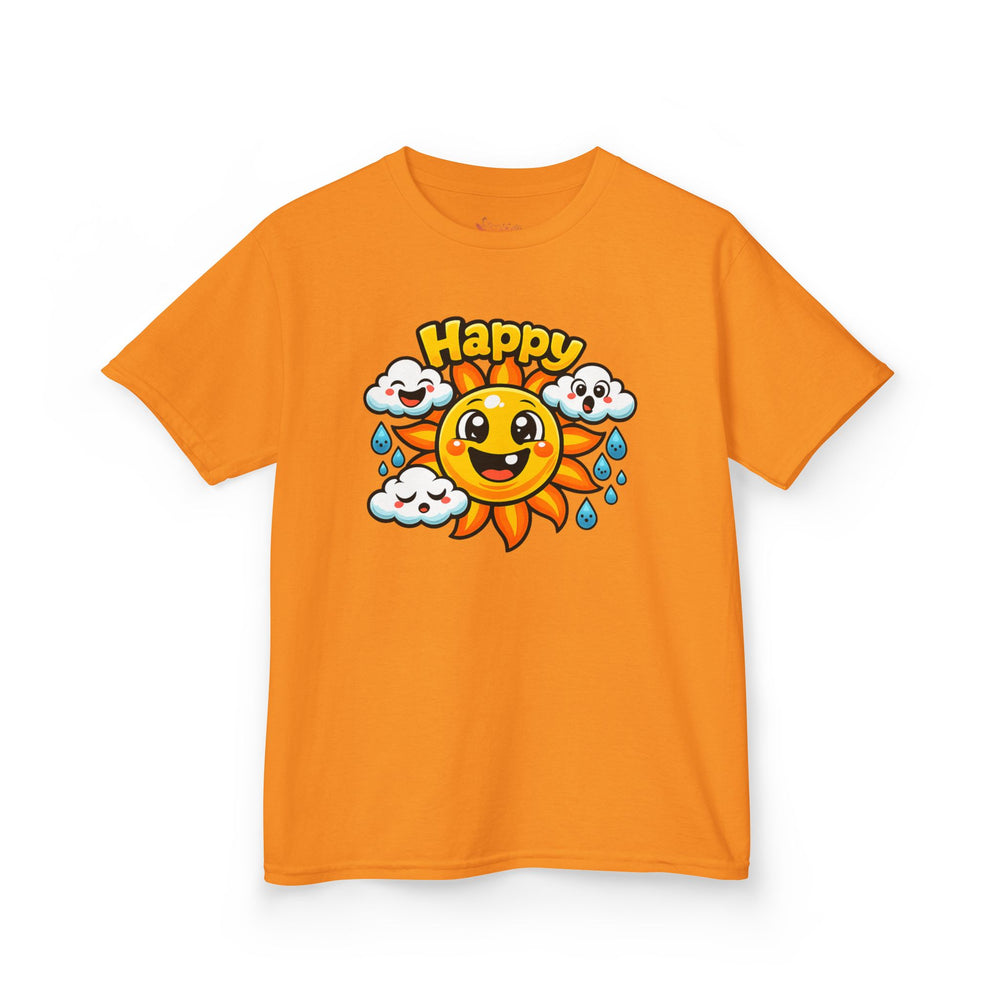 Gildan 5000B | Kids' Happy Sun & Smiling Clouds Graphic Tee – Vibrant Summer Mood T-Shirt