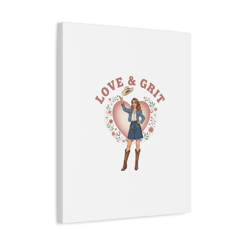Love & Grit Canvas, Western Valentine Cowgirl Heart Poster | Cowboy Valentine