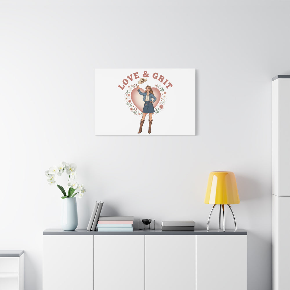 Love & Grit Canvas, Western Valentine Cowgirl Heart Poster | Cowboy Valentine