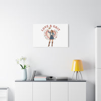 Love & Grit Canvas, Western Valentine Cowgirl Heart Poster | Cowboy Valentine