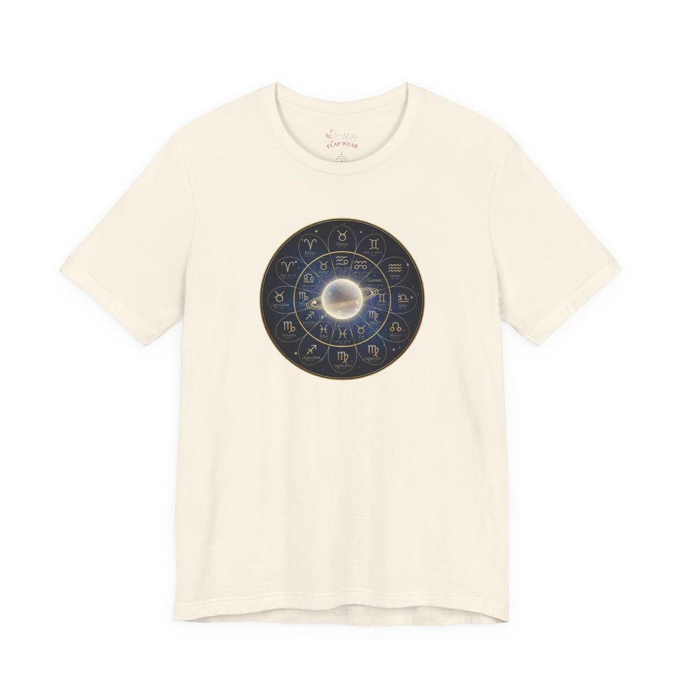 Bella+Canvas3001 | Zodiac Constellation Wheel T-Shirt | Astrology Circle, Cosmic Gold Accents