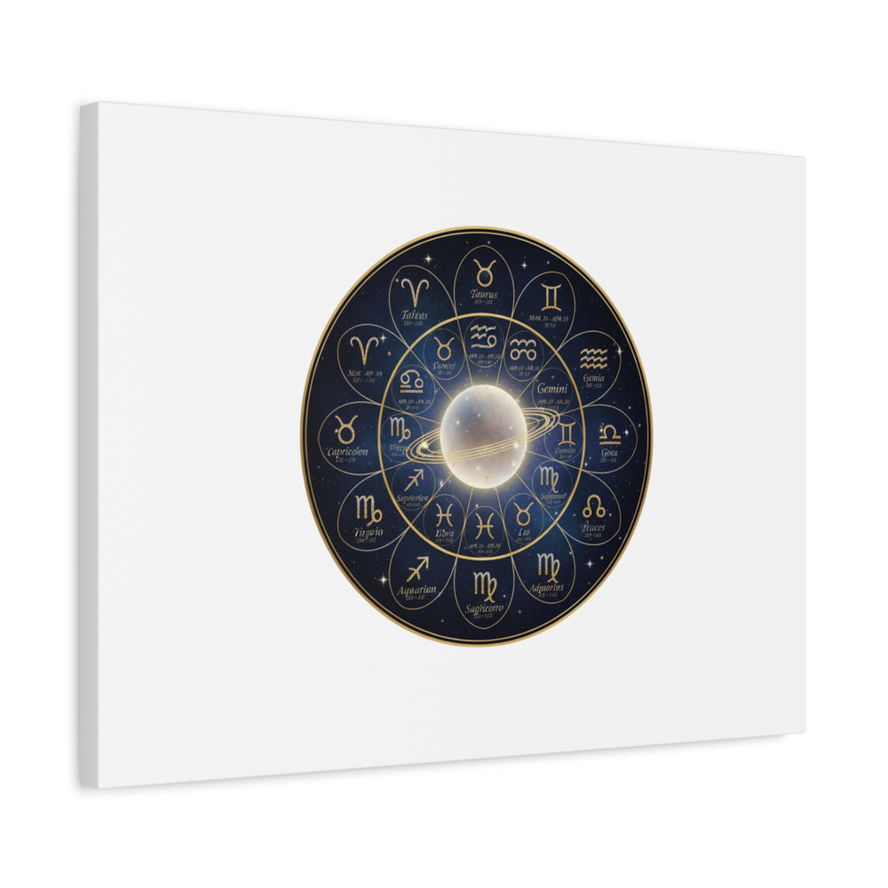 Zodiac Constellation Wheel Canvas, Astrology Art Print | Gold Foil Galaxy