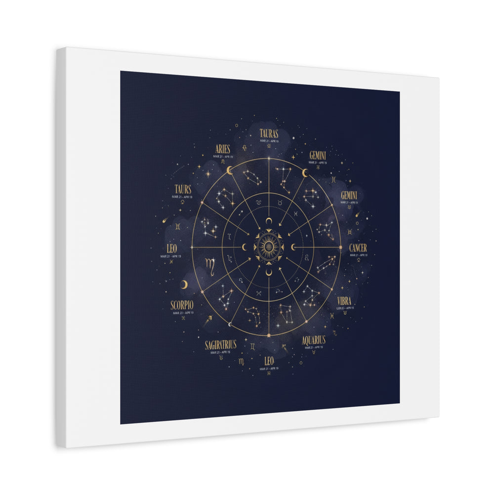 Gold Zodiac Wheel Canvas | Astrology Constellation Art, Cosmic Wall Print