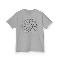 Gildan 5000B | Kids' "Happiness Comes in Waves" Graphic Tee – Soft & Breathable Summer Beach T-Shirt