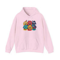 Gildan 18500 | Cheerful Emoji Squad Unisex Heavy Blend™ Hooded Sweatshirt | Vibrant Graphic Streetwear Hoodie | Emoji Blob Faces Hoodie | bold cartoon, thick outline kawaii minimal
