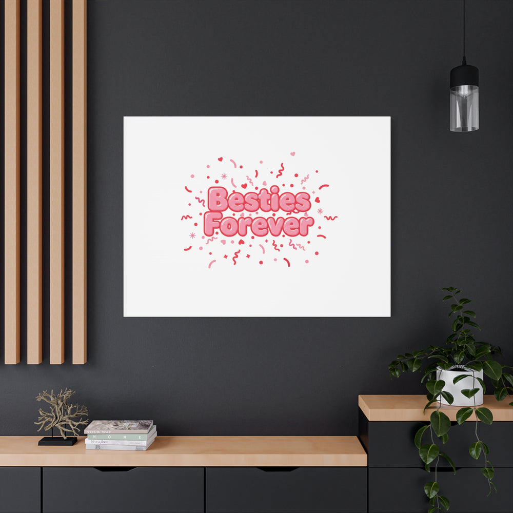 Besties Forever Canvas | Galentine’s Friendship Wall Art, Pink Confetti