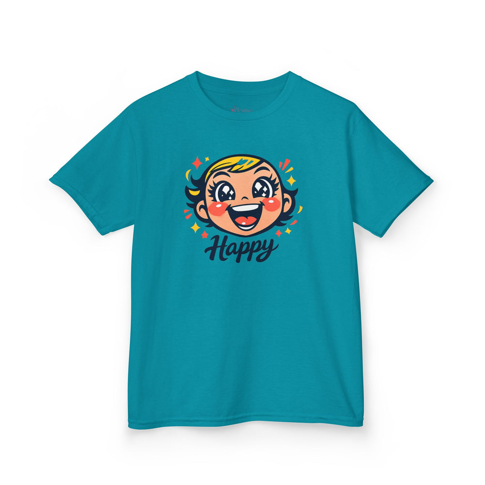 Gildan 5000B | "Happy" Tee: Kids' Retro Cartoon Happy Face T-Shirt – Soft & Vibrant | Toddler & Youth "Happy" Graphic Tee – Cute Character Design | Super Happy Kids’ Cotton T-Shirt – Comfortable...