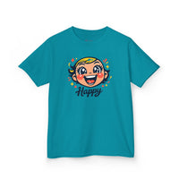 Gildan 5000B | "Happy" Tee: Kids' Retro Cartoon Happy Face T-Shirt – Soft & Vibrant | Toddler & Youth "Happy" Graphic Tee – Cute Character Design | Super Happy Kids’ Cotton T-Shirt – Comfortable...