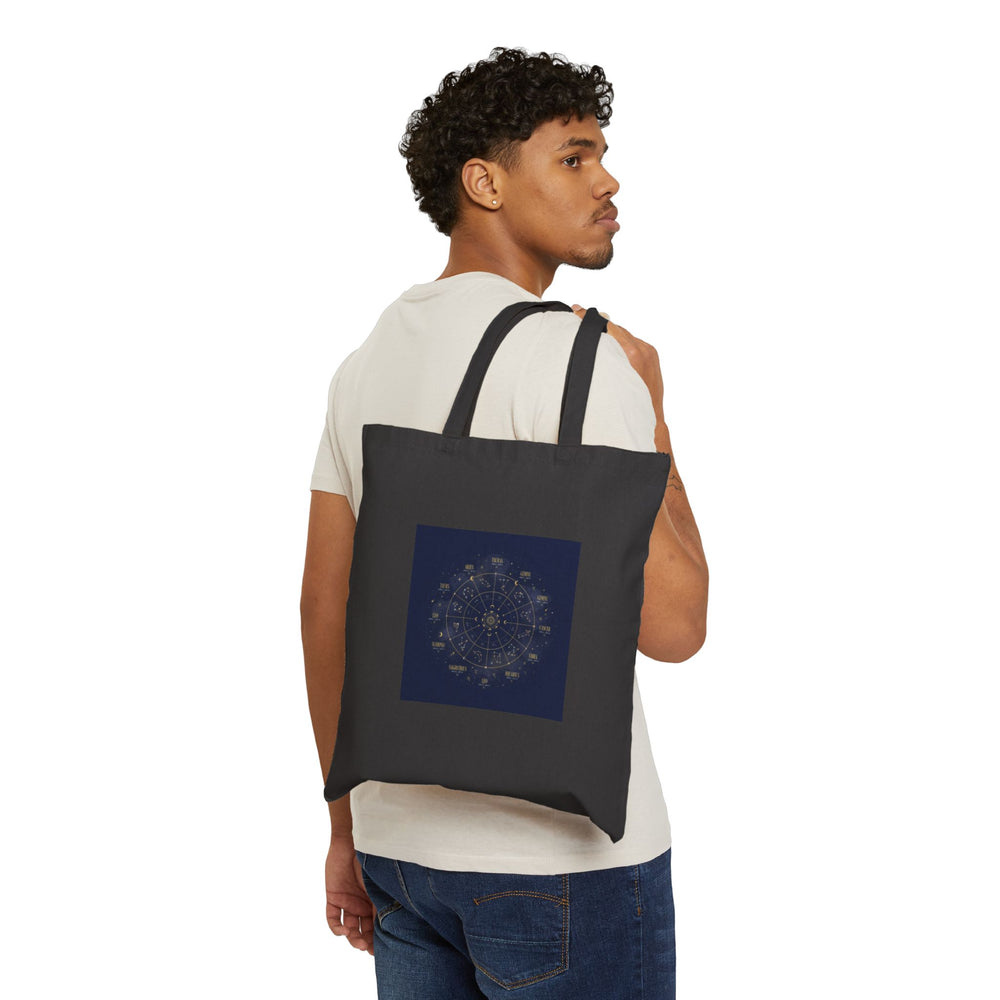 Celestial Constellation Wheel Tote | Zodiac Glyphs, Metallic Galaxy Canvas