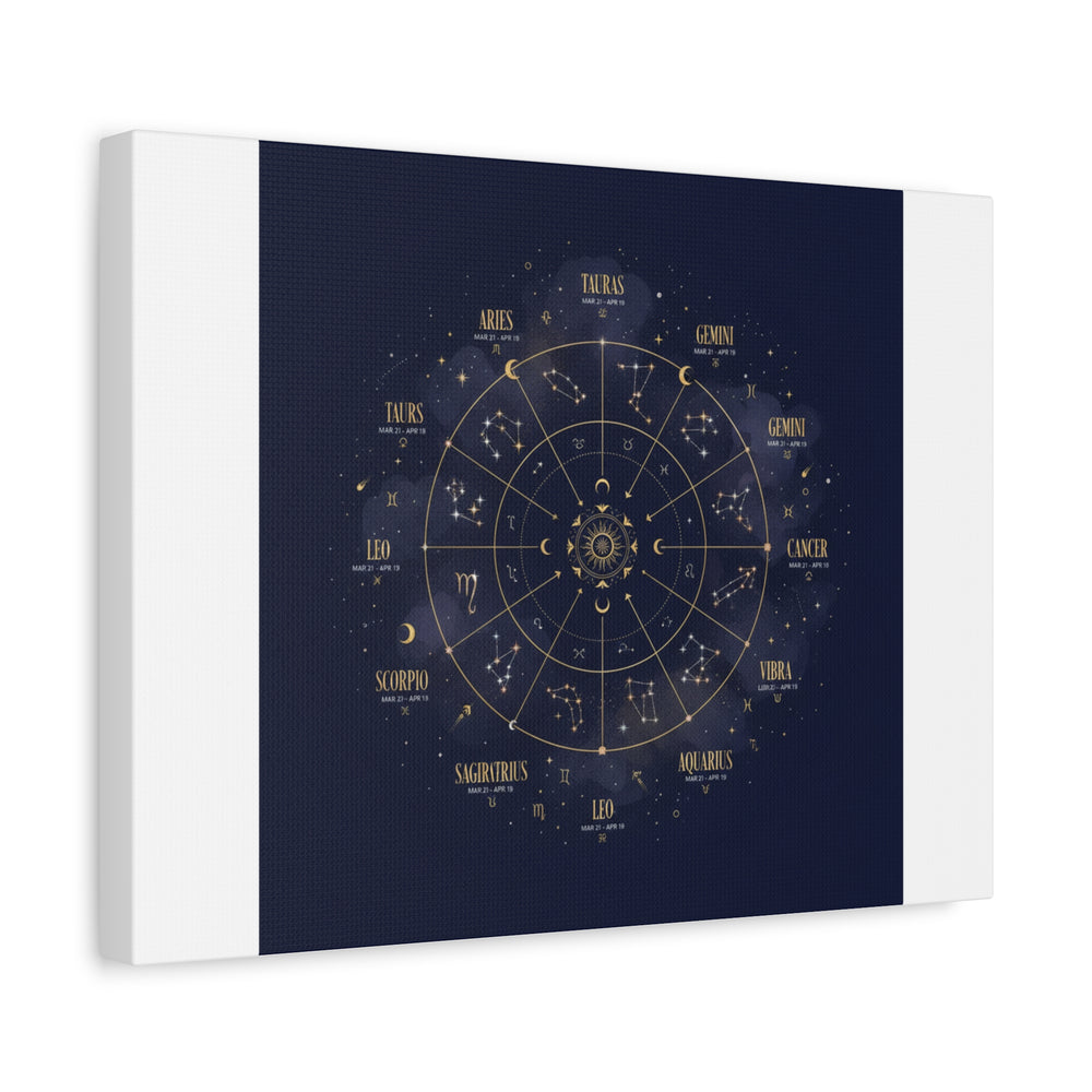 Gold Zodiac Wheel Canvas | Astrology Constellation Art, Cosmic Wall Print