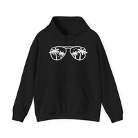 Gildan 18500 | Unisex "Island Reflections" Aviator Sunglasses Hoodie – Tropical Palm Tree Graphic – Premium Coastal Fleece Pullover